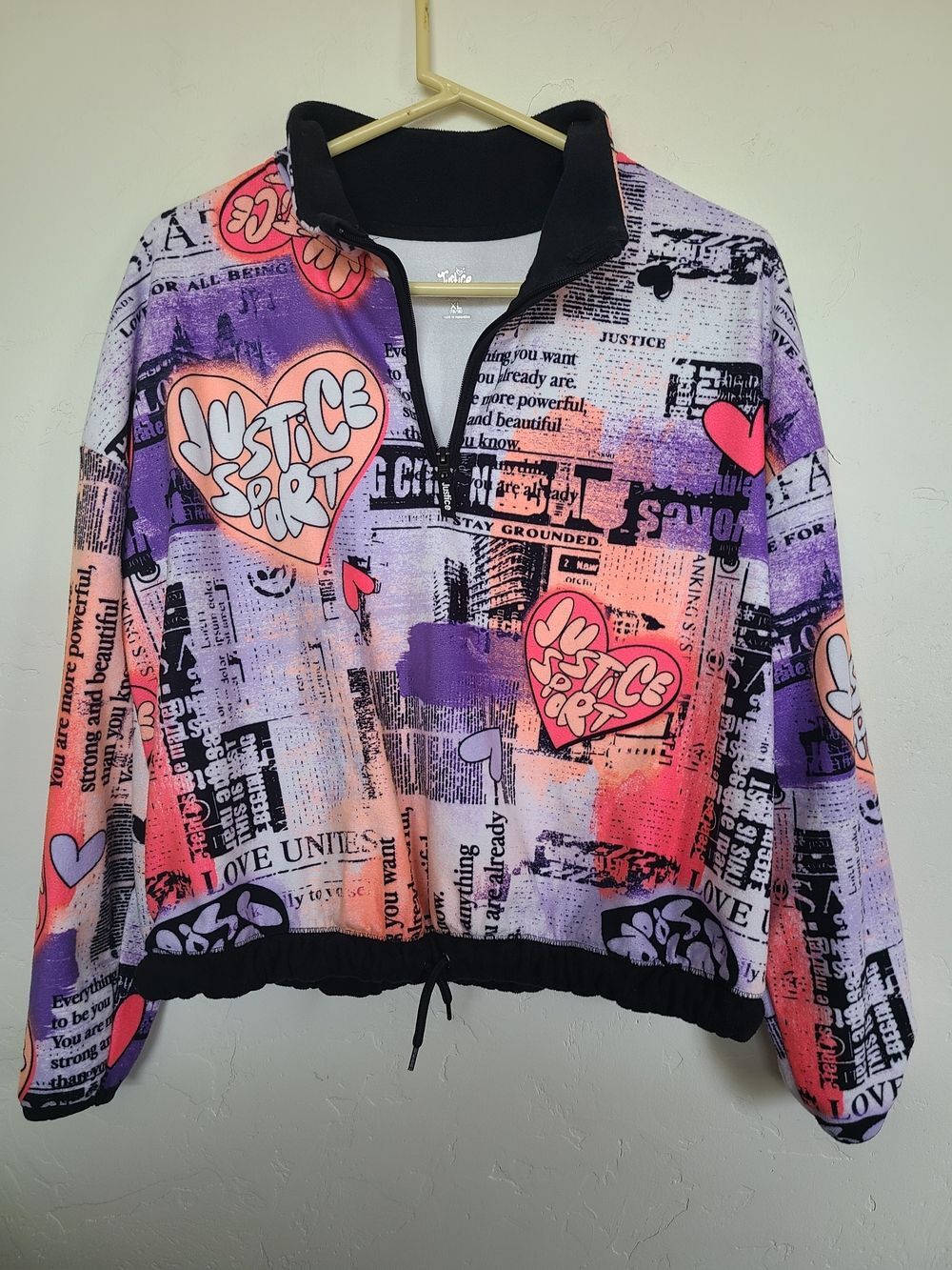 Justice Cropped Pullover in Purple, Pink & Orange With 1/4 Zip